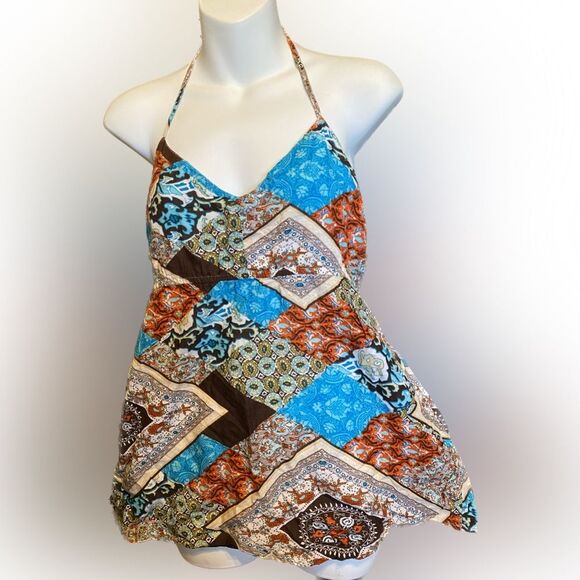 Wet Seal Spaghetti Strap Brown Blue Boho patchwork size XL - Picture 1 of 4